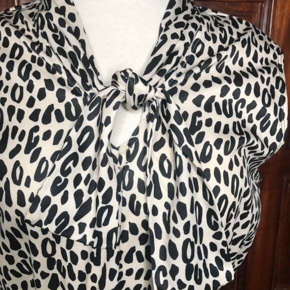 Vintage Tie Neck Black and Tan Leopard Print Mini Dress Size M - Picture 4 of 4